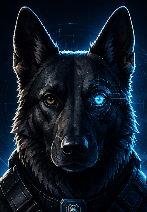 Mascota Simupol — lobo táctico con interfaz de simulación